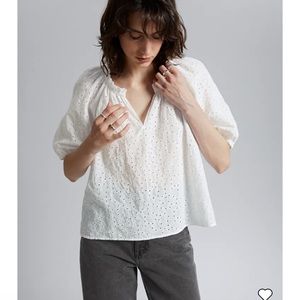 & Other Stories US 8 NEW Loose Fit Frilled Edge Blouse Top White Embroidered